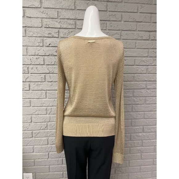 Michael Kors Women Gold Mesh Long Sleeve Sweater Top Size M - Picture 2 of 10